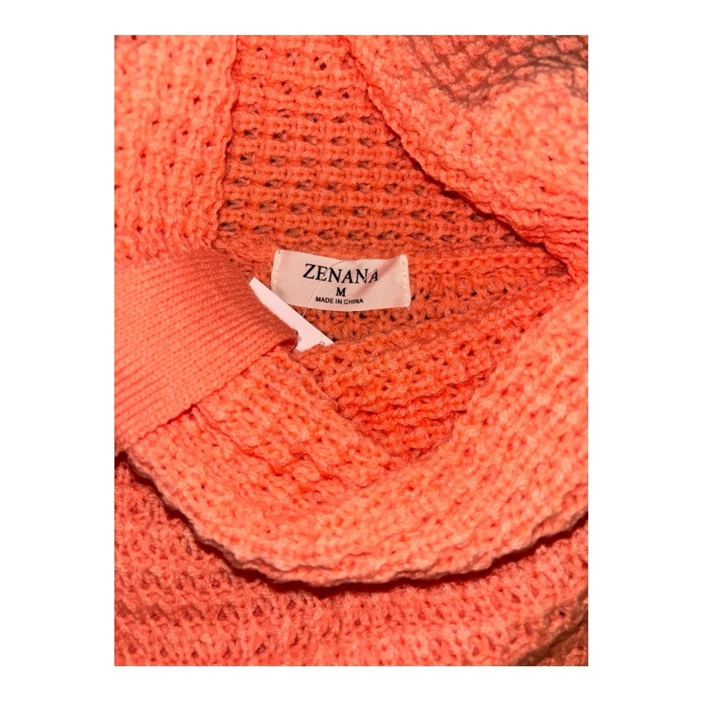 Zenana Turtleneck Waffle Crossover Button Sweater, P2P:20.5”, L:28”, NWT-Coral - Picture 13 of 16